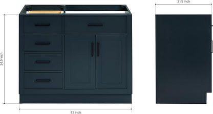 ARIEL Hepburn 42-inch Bathroom Vanity Base Cabinet,Solid Wood, 2 Soft Closing Doors, 5 Dovetail Drawers, Midnight Blue