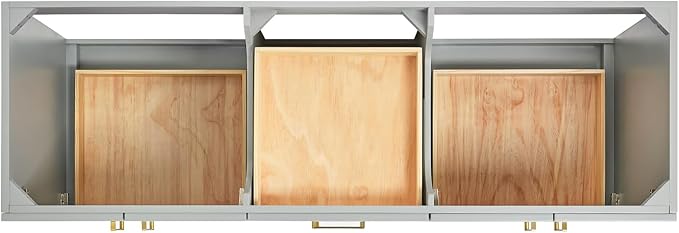 Emilia 66-Inch Grey Double Bathroom Vanity, Pure White Quartz 1.5" Countertop & 4" Backsplash, Rectangular Undermount Sinks, 4 Soft Closing Doors, 6 Dovetail Drawers, Toe Kick, Satin Brass