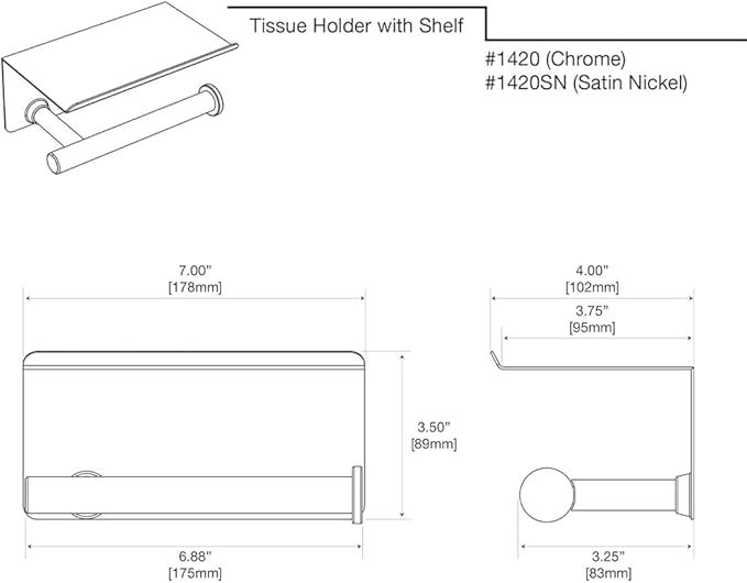 Gatco 1420MXB Latitude II Toilet Paper Holder with Phone Shelf, Wall Mounted Bathroom Tissue Holder, Matte Black/Brushed Brass