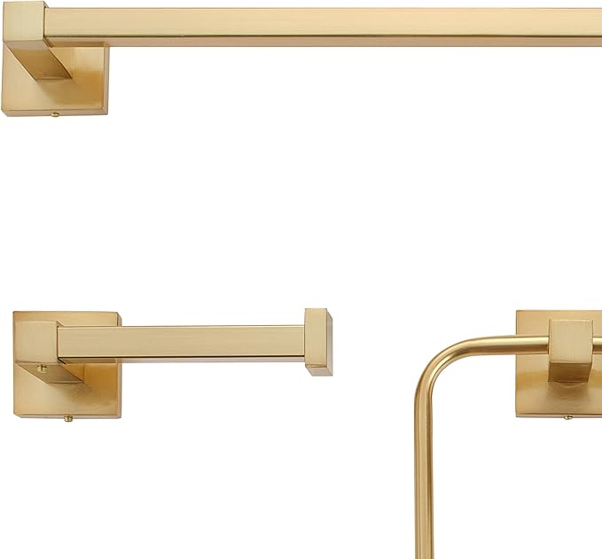 Globe Electric 65562 Dakota 4-Piece Bathroom Hardware Accessory Kit, Matte Brass, Towel Bar, Towel Ring, Robe Hook, Toilet Paper Holder