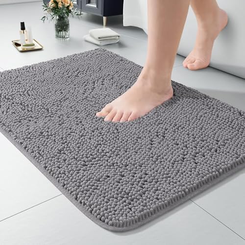 LOCHAS Luxury Bathroom Rug Shaggy Bath Mat 24 x 36 Inch, Gray