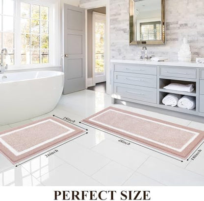 Pauwer Bathroom Rugs Sets 2 Piece, Non Slip Washable Bath Mat, Dusty Pink