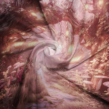 Fantasy Forest Path Shower Curtain Pink Fairy Magical Enchanted Misty Jungle Mushroom Floral Tree Butterfly Lantern Wonderland Bath Curtain Fabric Bathroom Accessories Decor with Hooks 84W x70L