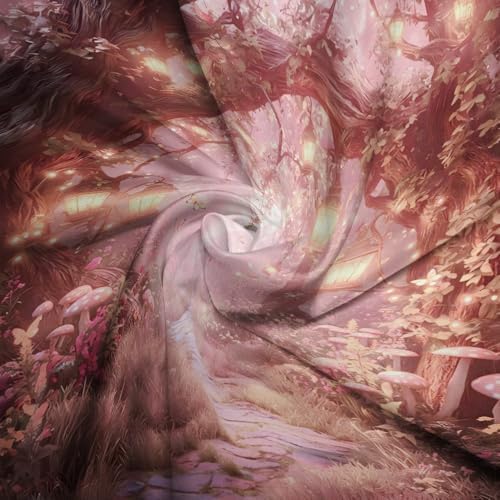 Fantasy Forest Path Shower Curtain Pink Fairy Magical Enchanted Misty Jungle Mushroom Floral Tree Butterfly Lantern Wonderland Bath Curtain Fabric Bathroom Accessories Decor with Hooks 75W x70L