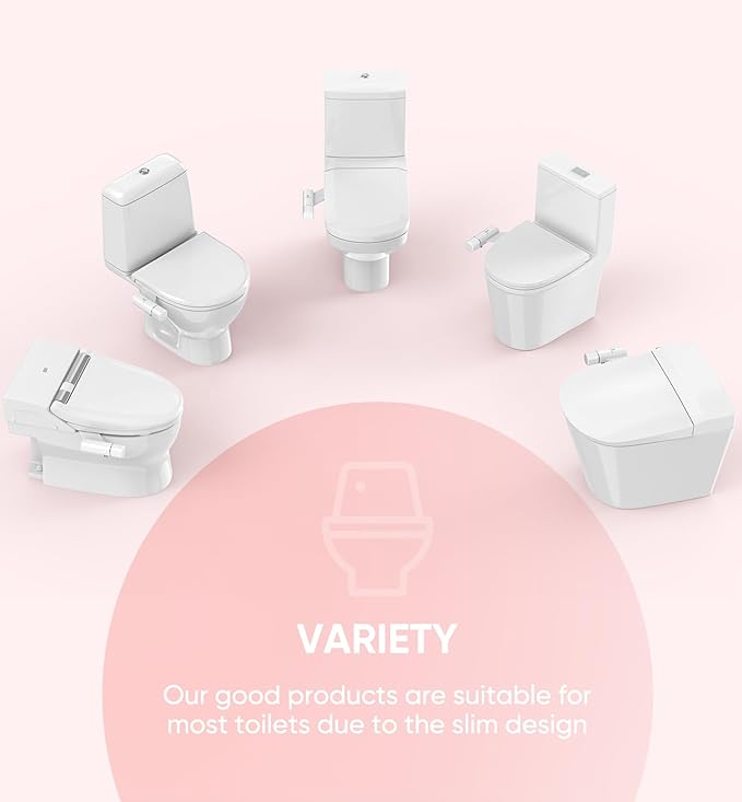 2PCS Ultra-Slim Bidet Attachment, Posterior&Feminine Wash-(Retractable Dual Nozzles), Non-Electric Bidet Attachment for Toilet Seat, Adjustable Fresh Cold Water Pressure, Stainless Steel Inlet (White)