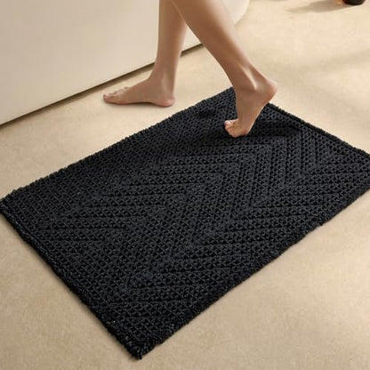 Sunfly Black Bathroom Rug, Waffle Bath Mat Non-Slip Washable Super Absorbent Quick Dry, Boho Farmhouse Bathroom Decor 24"x36" Black