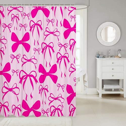 jejeloiu Cute Bowknot Shower Curtain for Bathroom Decor 72"x78" Hot Pink Girls Bow Bath Curtain Kawaii Bathroom Accessories Waterproof Polyester Fabric with 12 Hooks for Stalls Bathtubs Princess Decor
