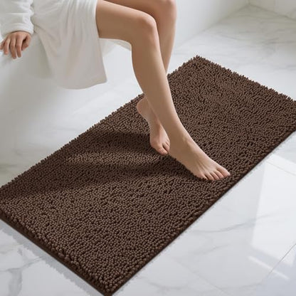 Yimobra Long Bathroom Rugs 47"x24", Extra Soft Non Slip Bath Mat for Tub, Super Absorbent Quick Dry Shaggy Rug Floor Carpet, Machine Washable,Brown