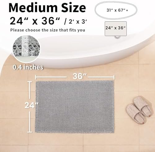 Waffle Bath Mat, Boho Bathroom Rugs Non Slip Washable, 24" x 36"