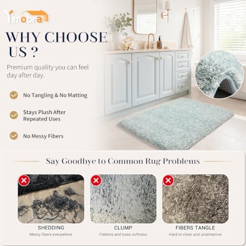 Yimobra Luxury Bathroom Rugs, Fluffy Bath Mats, Non Slip, Water Absorbent Microfiber, Machine Washable, Plush Runner Shower Rugs, Thick Matts for Bathroom Floor/Tub, 47"x 24", Sky Light Blue and White