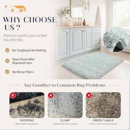 Yimobra Bathroom Rugs Non Slip Washable 36X24, Ultra Soft and Water Absorbent Bath Mats, Plush Fluffy Shower Mat Outside, Luxury Microfiber Thick Matts for Bathroom Floor/Tub, Sky Light Blue and White
