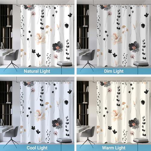 WITHLOC Floral Shower Curtains for Bathroom, Black, 72" W x 72" L