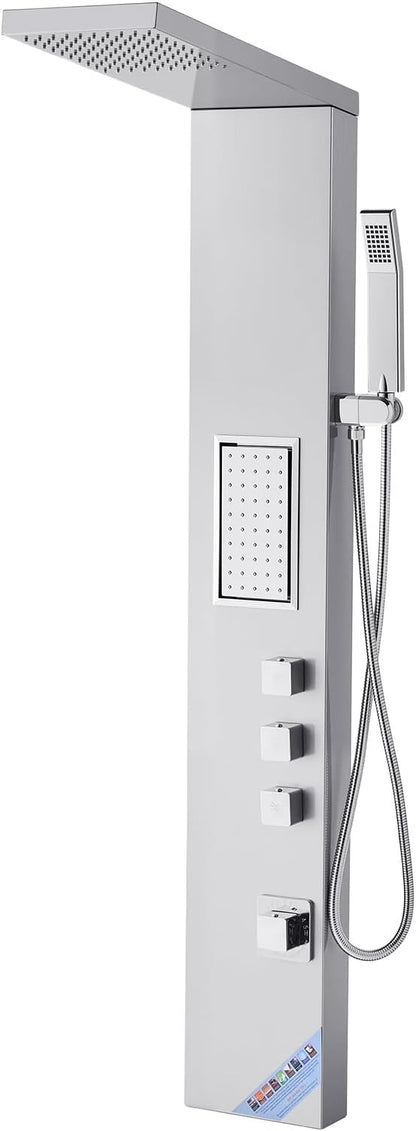 VEVOR Shower Panel Tower System with Rainfall Shower Head, 53 in Brushed Stainless Steel Shower Column, 3-Function Faucet, High Pressure Wall-Mount Rain Massage System, with Large Body Jet, Handheld