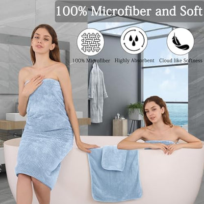 8 Piece Bath Towel Set-2 Oversized Bath Sheets(35"x70"),2 Hand Towels,4 Washcloths-Extra Large Microfiber Towel Sets,Less Lint Highly Absorbent & Quick Dry Bath Towels for Bathroom Gym Pool,Blue