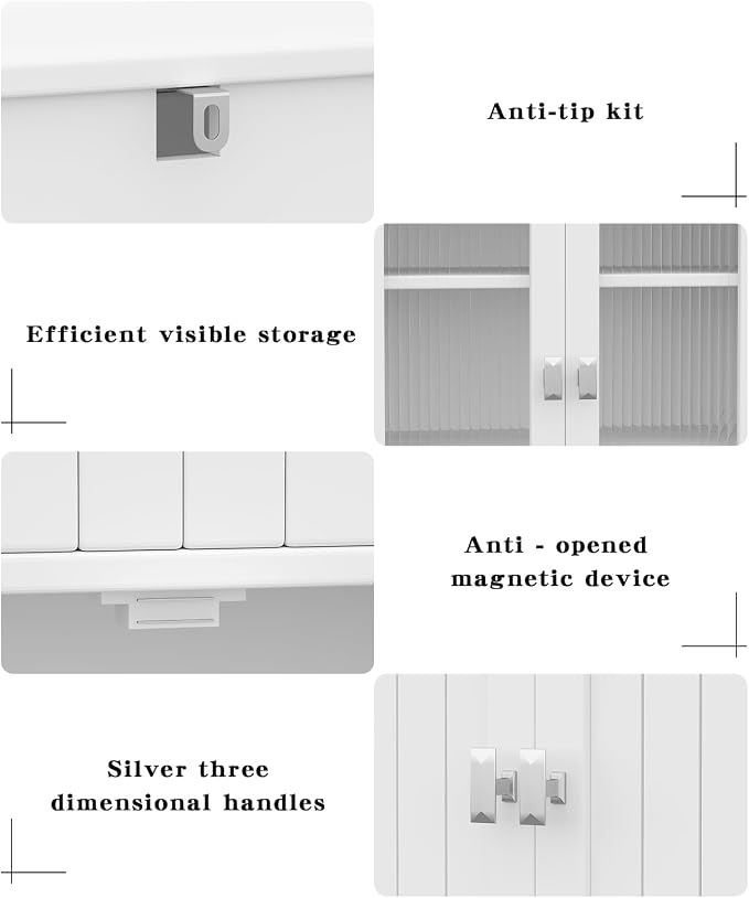 Akxomel 53.1" Tall Bathroom Cabinet 6 Doors Linen Floor Storage Cabinet | Bathroom Floor Cabinet with Adjustable Shelf, Pantry Cabinet for Living Room, Kitchen, Entryway, White