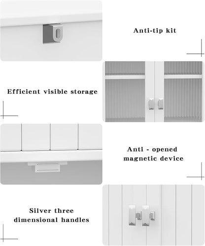 Akxomel 53.1" Tall Bathroom Cabinet 6 Doors Linen Floor Storage Cabinet | Bathroom Floor Cabinet with Adjustable Shelf, Pantry Cabinet for Living Room, Kitchen, Entryway, White