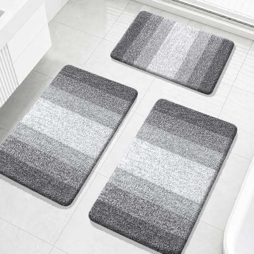 OLANLY Microfiber Bathroom Rugs Sets 3 Piece, 30"x20"+30"x20"+24"x16"