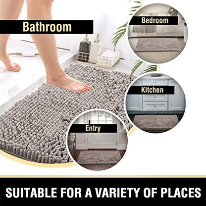 H.VERSAILTEX Bath Mats for Bathroom Non Slip Luxury Chenille Bathroom Rugs Extra Soft Absorbent Shaggy Mat Rugs Washable Fast Dry 2 Piece (Taupe, 20" x 32"/17" x 24")