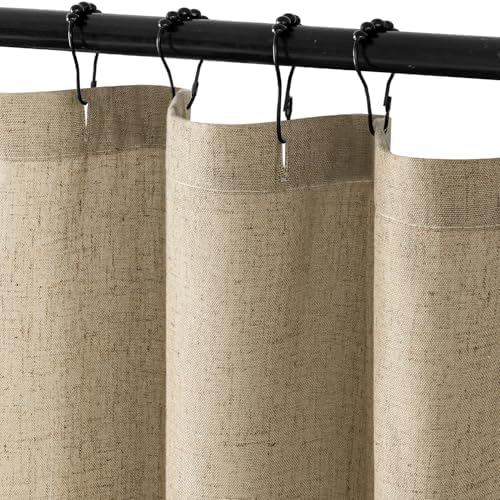 MIULEE W72*L96 Extra Long Linen Shower Curtain Khaki 12 Metal Hooks