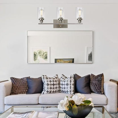 MELUCEE 3 Lights Wall Sconce Brushed Nickel Finished 20.5 Inch | Modern Bathroom Vanity Light Fixtures with Clear Glass Shade Suit for Porch Bedroom Foyer Kitchen (Patent No.: US D963914 S)