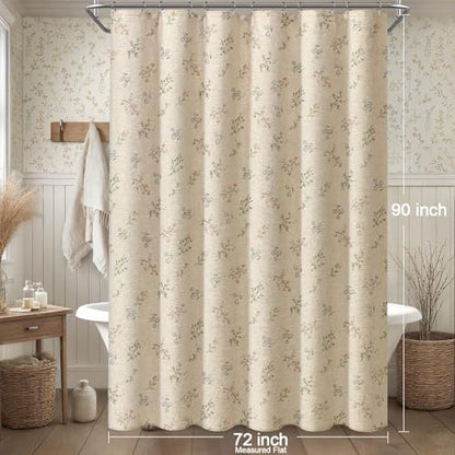 Floral Farmhouse Vintage Linen Shower Curtain French Country Decor 72Wx90H