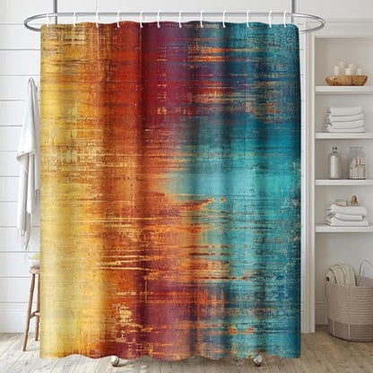 ArtSocket Bathroom Set, Shower Curtain and Bath Rugs Blue Orange