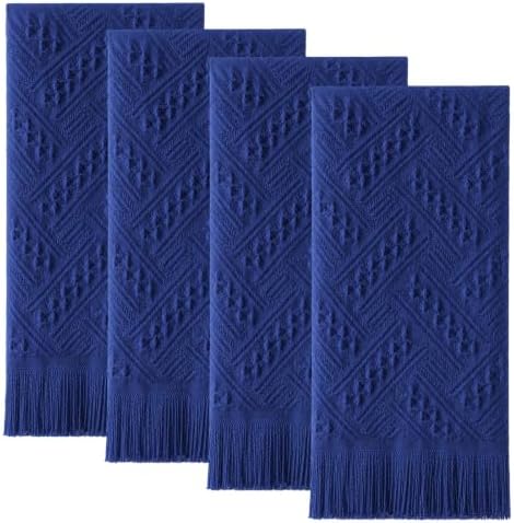 HunnmingRe 4 Pack Boho Hand Towel for Kitchen, Navy Blue