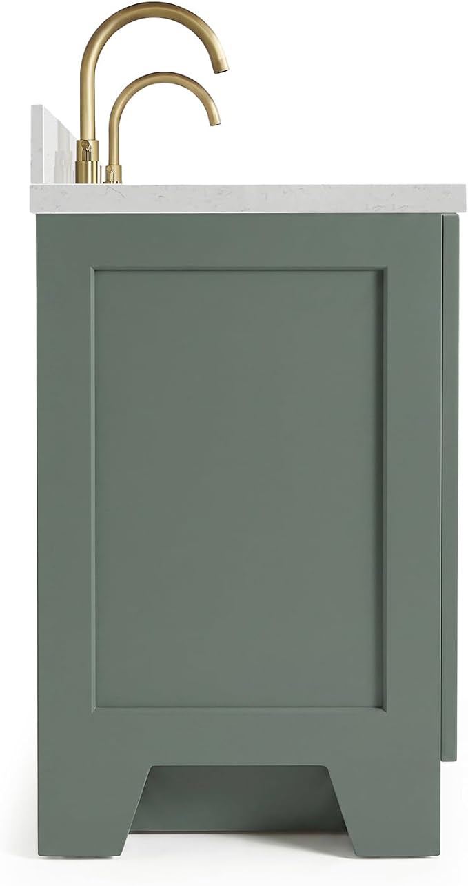 ARIEL Taylor 72-inch Bathroom Vanity with Sink,Solid Wood, 1.5-inch Carrara White Quartz Countertop, Double Rectangular Porcelain Sink, Soft Closing Doors, Dovetail Drawers, Vintage Green