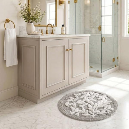 Madison Park Serene Tufted Bath Rug Cotton Absorbent, Round, Grey | Quick Dry, Soft Pile, Machine Washable, Floral Pattern, Plush, OEKO-TEX Certified
