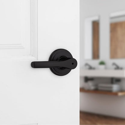 Kwikset Henley Interior Privacy Door Handle with Lock, Door Lever for Bathroom and Bedroom, Matte Black Reversible Keyless Turn Lock, with Microban Protection (Pack of 10)