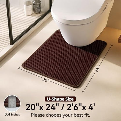 Triohero Toilet Rug, Thin Toilet Rugs U Shaped Washable Non Slip Absorbent Quick Dry Low Pile Toilet Mat, Brown 20"x24" U Shape