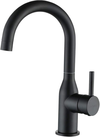 WOWOW Black Bathroom Faucet - Stainless Steel Single Handle Bar Sink High Arc Lavatory Mixer - Small Kitchen Tap With Supply Hoses