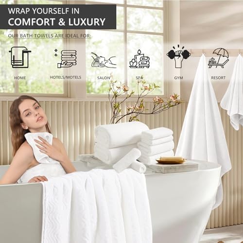 4 Piece Extra Large Bath Towel 35"x70" Oversized Bath Sheet White Bath Towel Set for Bathroom Ultra Soft Cozy Highly Absorbent Quick Dry Bathroom Towel for Spa Gym Hotel,Shower Towel for Daily Use