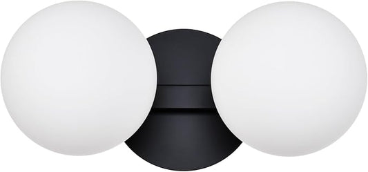 Black Bathroom Vanity Light Fixtures, Modern 2 Lights Globe Wall Sconce Lighting, Porch Wall Mount Light Fixture for Bathroom, Mirror Cabinets Hallway Stairs (Matte Black, 2-Light)
