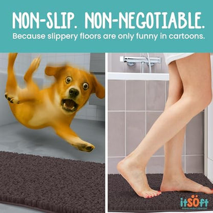 Standard Chenille Bath Mats 34"x21", Plush Absorbent Quick Dry, Soft & Machine Washable, Non Slip Carpet for Bathroom, Thick Bathroom Rugs, Shower Restroom Rug Mat, Alfombras De Bano, Bathrugs