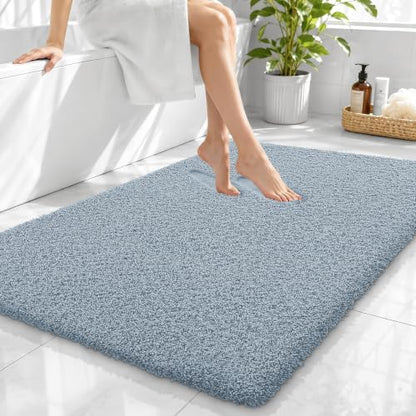 OLANLY Microfiber Large Bathroom Rugs 40x32, Soft Bath Mat, Airy Blue