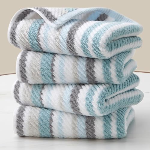 VOOVA & MOVAS Aqua Striped Hand Towels 4 Pack, 100% Cotton, 16x27 in