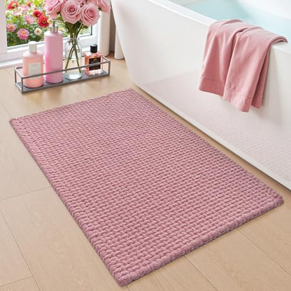 DEXI Chenille Bath Mat 24x16, Soft Absorbent Bathroom Rugs, Pink