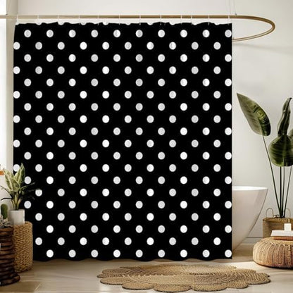 Polka Dot Shower Curtain Black White Retro Spot Vintage Fabric Decorative Bathroom Curtains with Hooks,60" Wx70 H