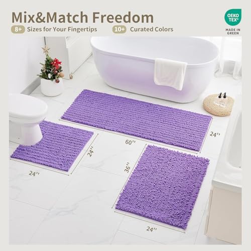 Toilet Rugs U-Shaped Mat 24x24, Contour Bathroom Mat - Ultra Soft & Absorbent Chenille, Quick-Dry, Machine Washable with Non Slip Barrier Backing, Purple