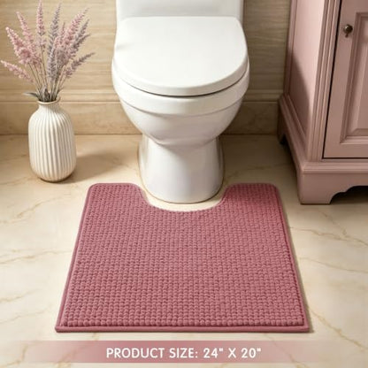SUBRTEX Bathroom Rugs, U Shaped Chenille Bath Rug 24" x 20" Soft Short Plush Bath Mat Soft Shower Mat Water Absorbent Shower Mat Quick Dry Machine Washable, Pink