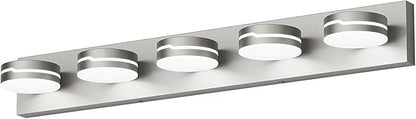 LED Modern Bathroom Lights Fixtures 5-Light Dimmable Nickel Acrylic Wall Lighting,Vanity Lights for Bathroom Over Mirror 5500k