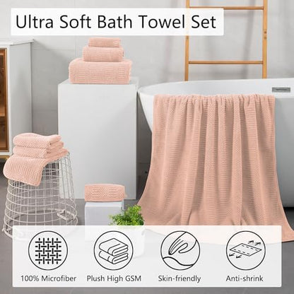 8 Pcs Pink Oversized Bath Towel Set-2 Extra Large Bath Sheets,2 Hand Towels,4 Washcloths-600GSM Soft Highly Absorbent Quick Dry Beach Chair Towels