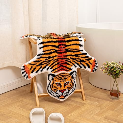 Cartoon Tiger Bath Mat Non-Slip Absorbent Rug Orange 39.3x25.5in