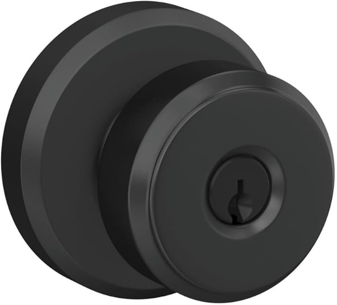 Schlage F51A BWE 622 GSN Bowery Door Knob with Greyson Trim, Keyed Entry Lock, Matte Black