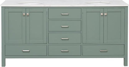 Horizon 72-inch Double Bathroom Vanity (Engineered Carrara/Sage Green): Includes Sage Green Cabinet with Engineered Carrara Countertop and White Ceramic Sinks