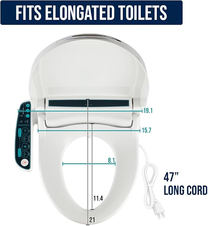 BidetMate 2000 Series Bidet Toilet Seat, Heated Water & Seat, Elongated | Unlimited Warm Water Wash, Air Dryer, Deodorizer, Self Cleaning Nozzle, Side Panel Controls, Fits Elongated Toilets