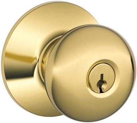 Schlage F51A PLY 605 Plymouth Door Knob, Keyed Entry Lock, Bright Brass