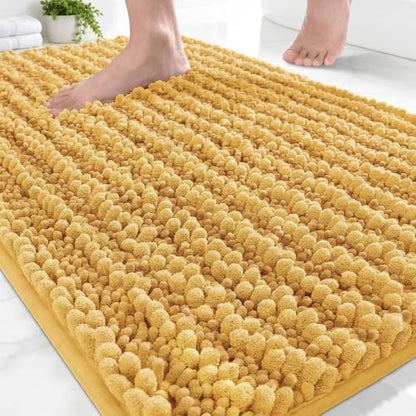 Disolla Small Bath Mat 17x24 Inch - Chenille Yellow Bathroom Rug, Extra Soft Absorbent Plush Shaggy Bathmat, Non-Slip Machine Washable Floor Mat for Shower, Tub and Sink