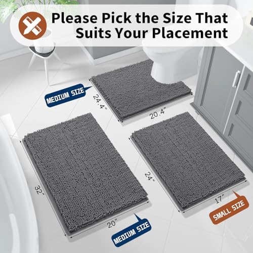 Yimobra Toilet Rugs U Shaped Washable - 24"x20" Non Slip Plush Contour Bath Rugs for Toilet - Super Soft Absorbent Quick Dry Toilet Mats for Bathroom,Dark Gray